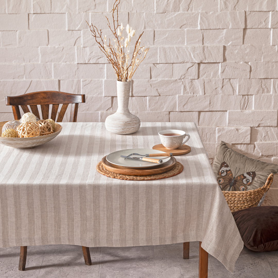 Vintage Natural Raw Linen Table Cloth