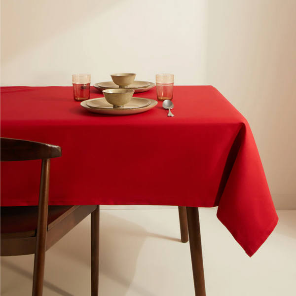 Genoa Woven Linen Stain Resistant Table Cloth Red