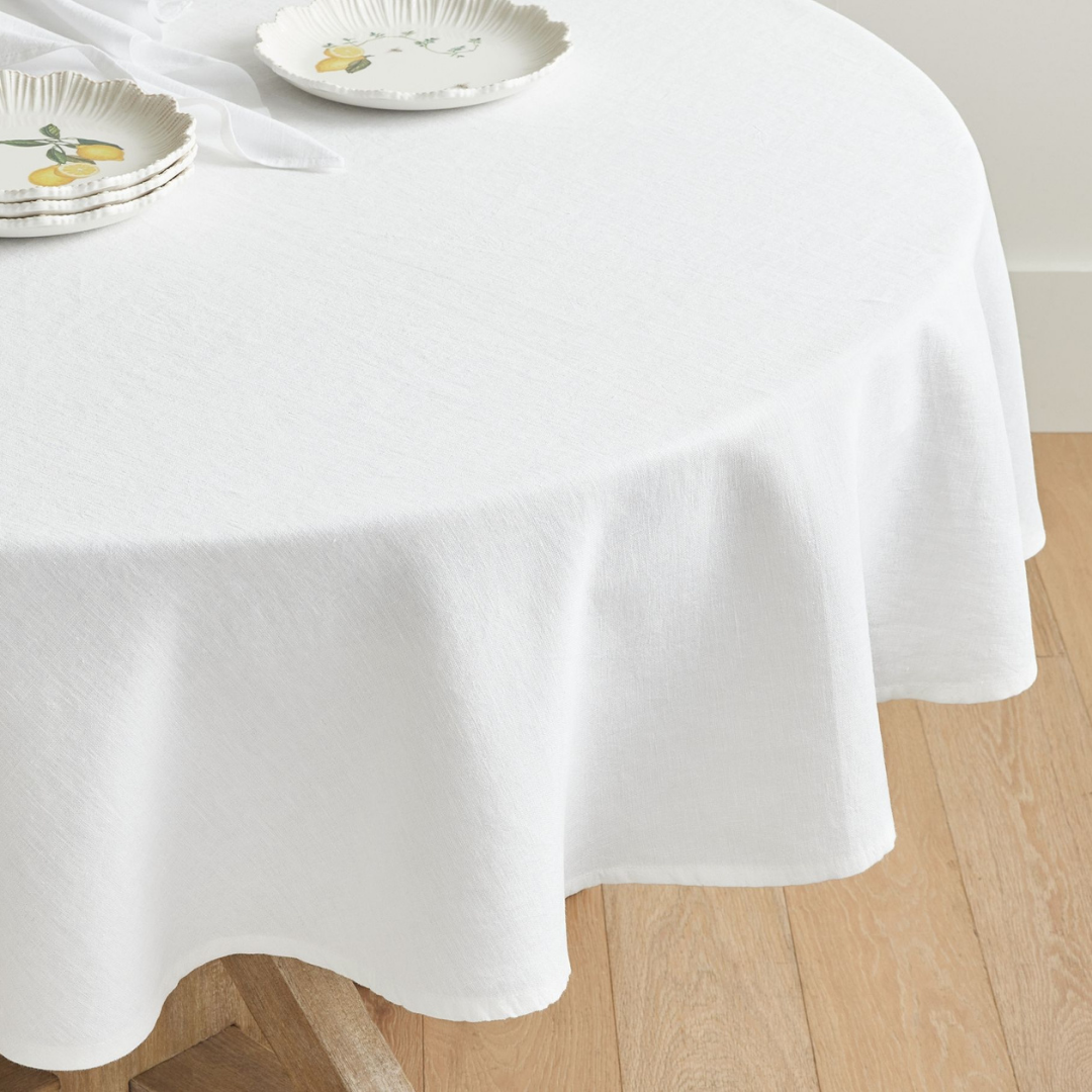 Genoa Woven Linen Stain Resistant Round Table Cloth White