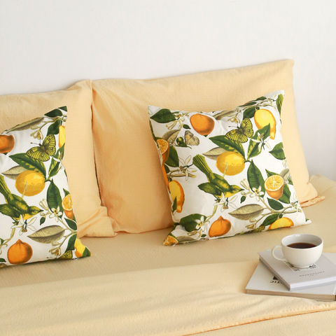 Lemon Woven Linen Cushion Cover 45x45 cm