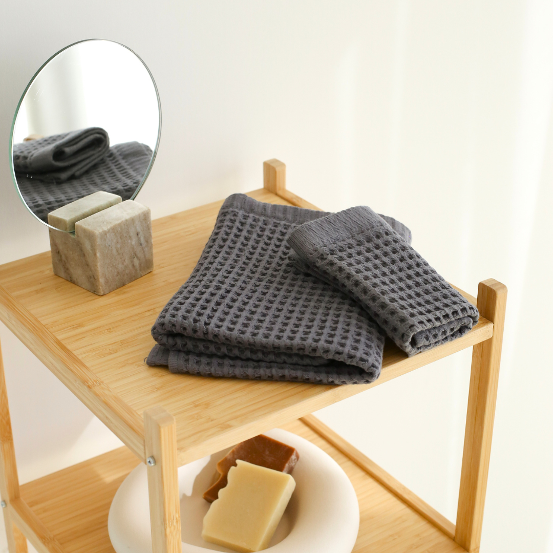 Waffle 100% Cotton Face Towel 50x80 cm Anthracite