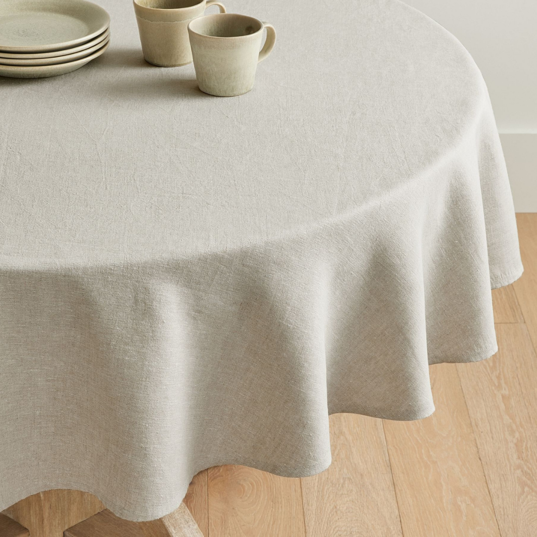 Genoa Woven Linen Stain Resistant Round Table Cloth White