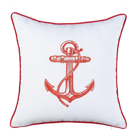 Anchor Kırlent Kılıfı 45x45 cm Beyaz/Kırmızı