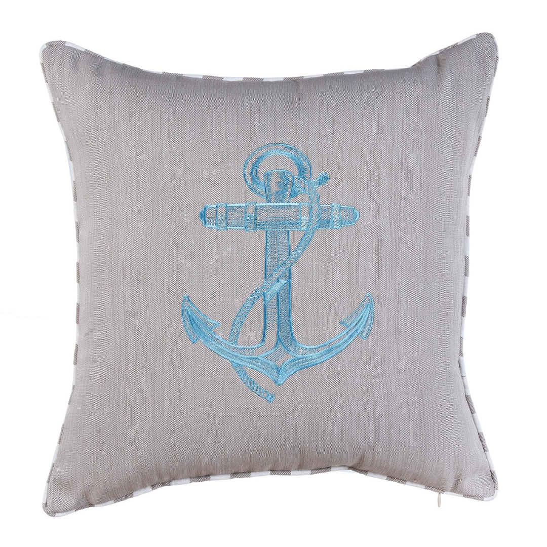 Anchor Kırlent Kılıfı 45x45 cm Bej/Mavi