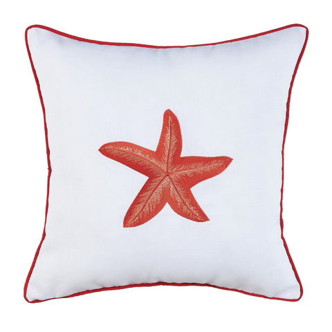 Sea Star Kırlent Kılıfı 45x45 cm Beyaz/Kırmızı