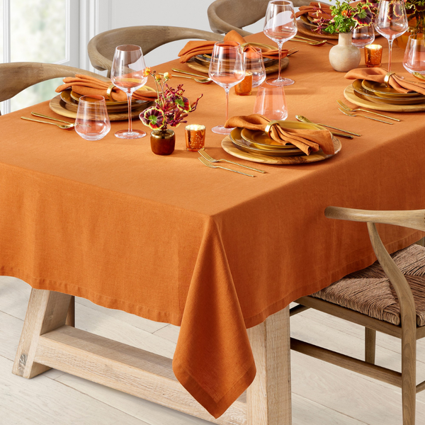 Genoa Woven Linen Stain Resistant Table Cloth Orange