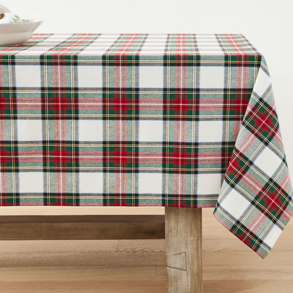 Tartan Plaid Tablecloth White 