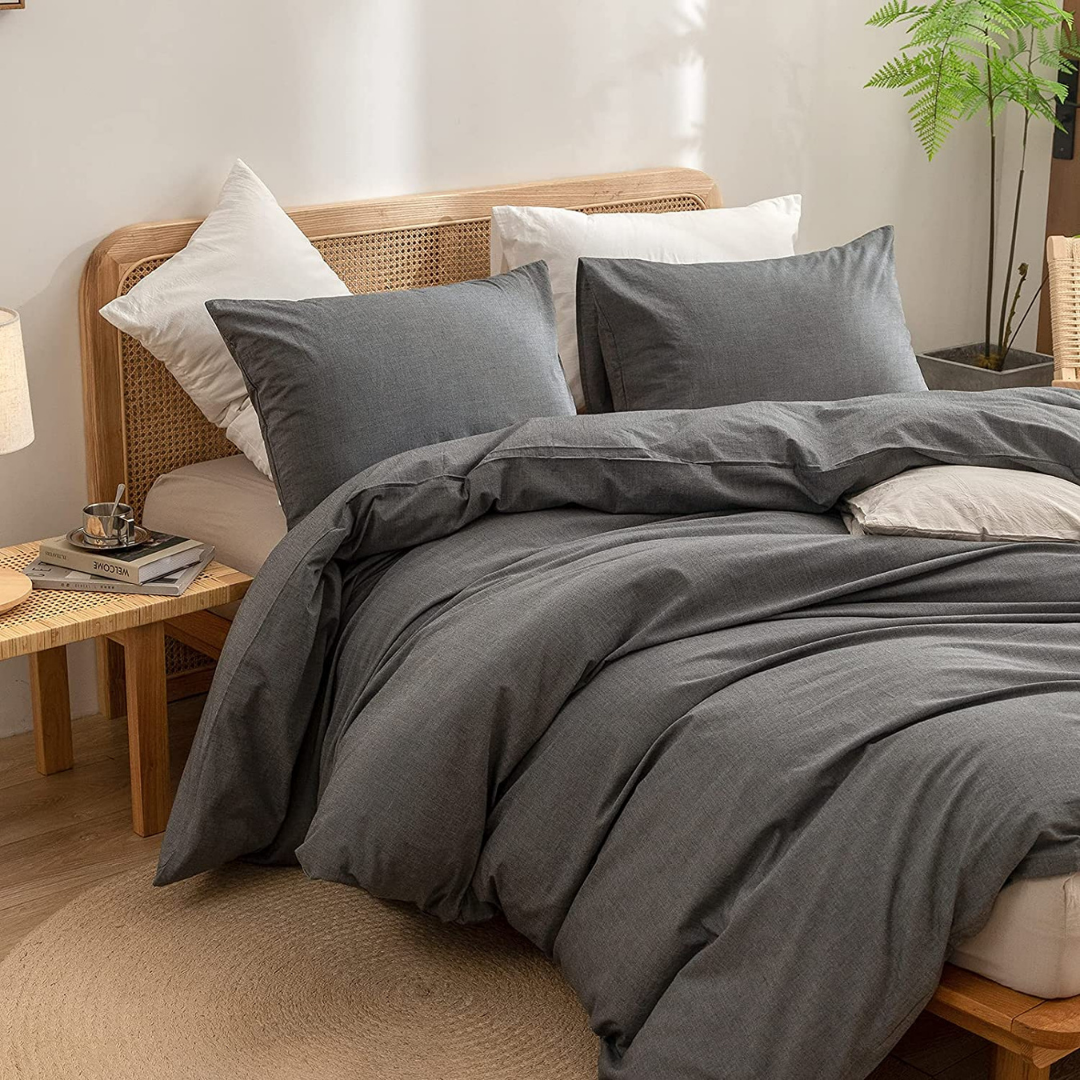 Carly Single 100% Cotton Plain Duvet Cover Set 160x220 cm Anthracite