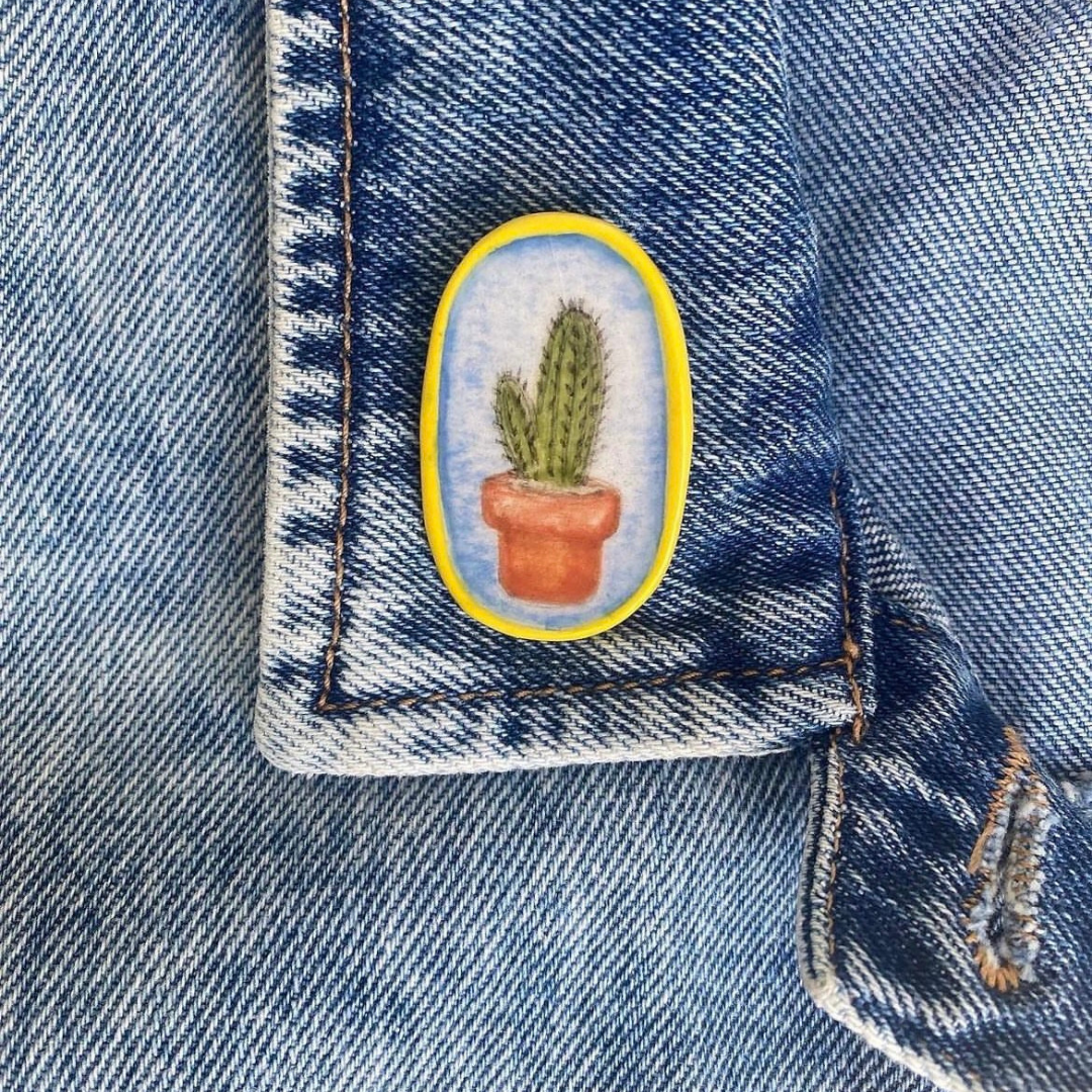 Cactus Handmade Ceramic Brooch - Lapel Pin