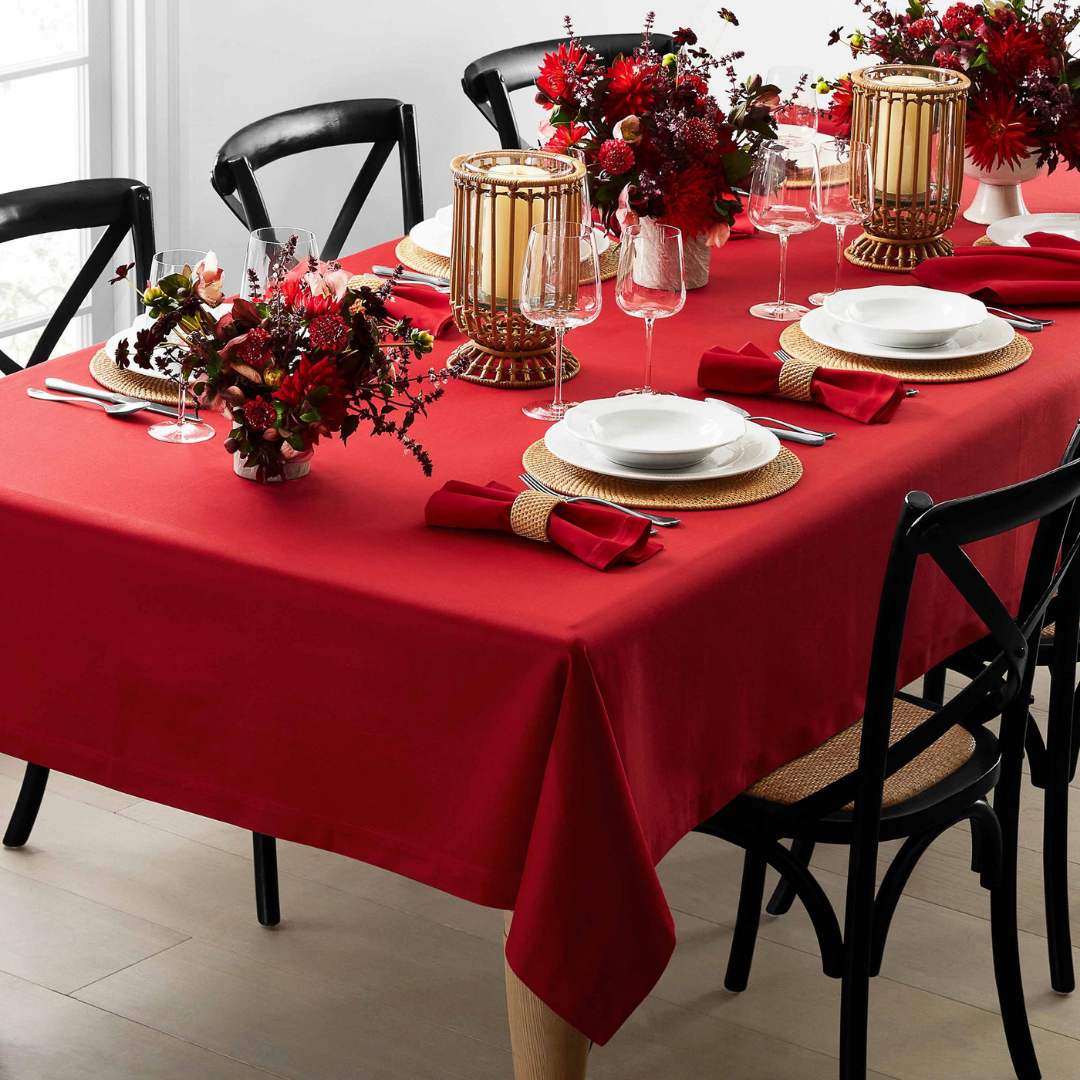 Genoa Woven Linen Stain Resistant Table Cloth Red