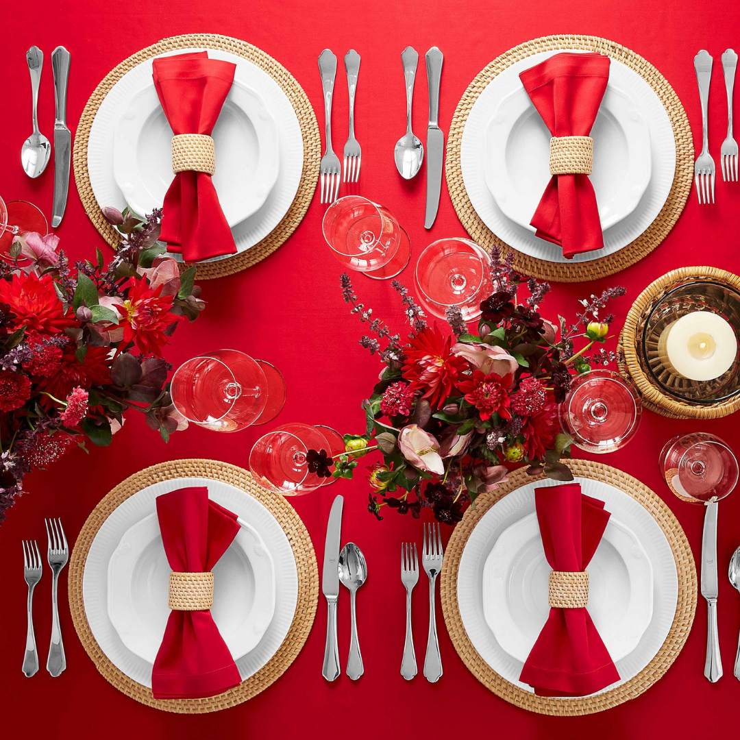 Genoa Woven Linen Stain Resistant Table Cloth Red