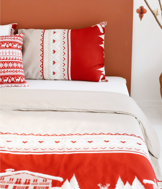 Winter House 100% Cotton Double Duvet Cover Set 200x220 cm Red