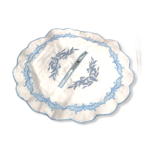 Embroidered Paper Napkin Holder Cover Blue