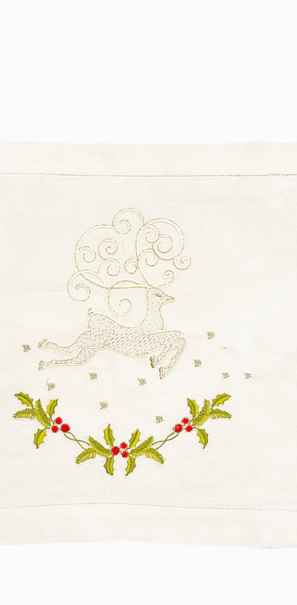 Deer Embroidered Christmas Placemat White