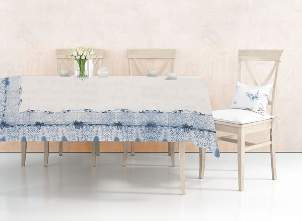 Lina Linen Table Cover Stain Resistant Blue