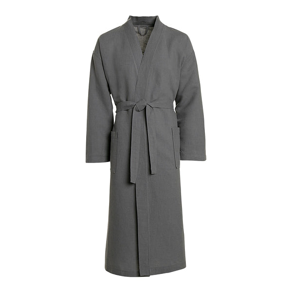 Madelyn 100% Linen Unisex Bathrobe - Dressing Gown Anthracite