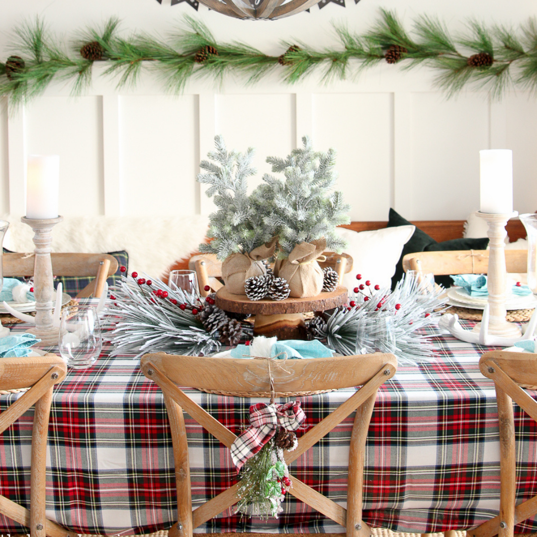 Tartan Plaid Tablecloth White 